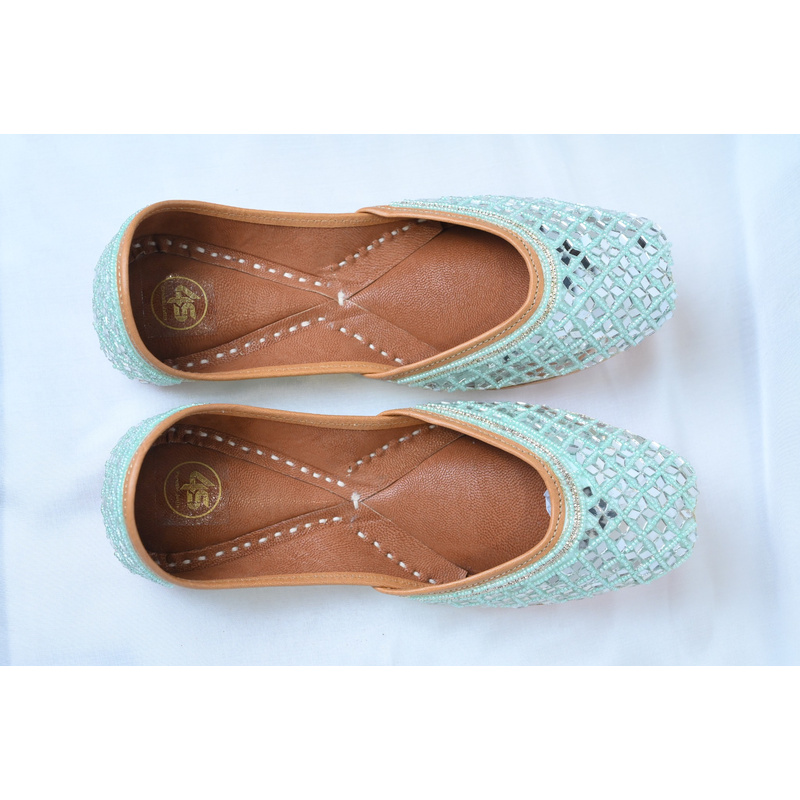 Mint Green Mirror Work Punjabi Jutti