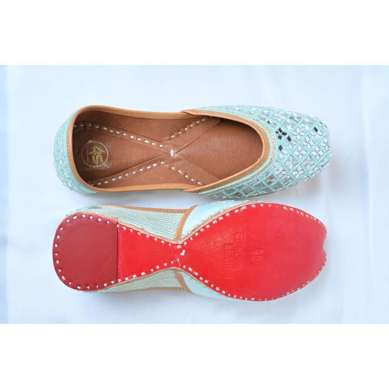 Mint Green Mirror Work Punjabi Jutti