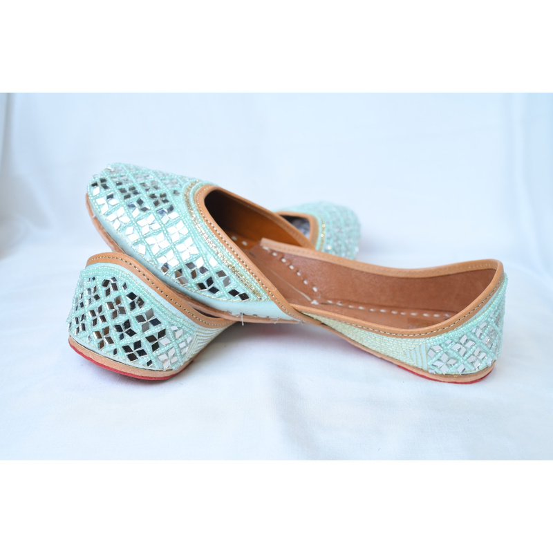Mint Green Mirror Work Punjabi Jutti
