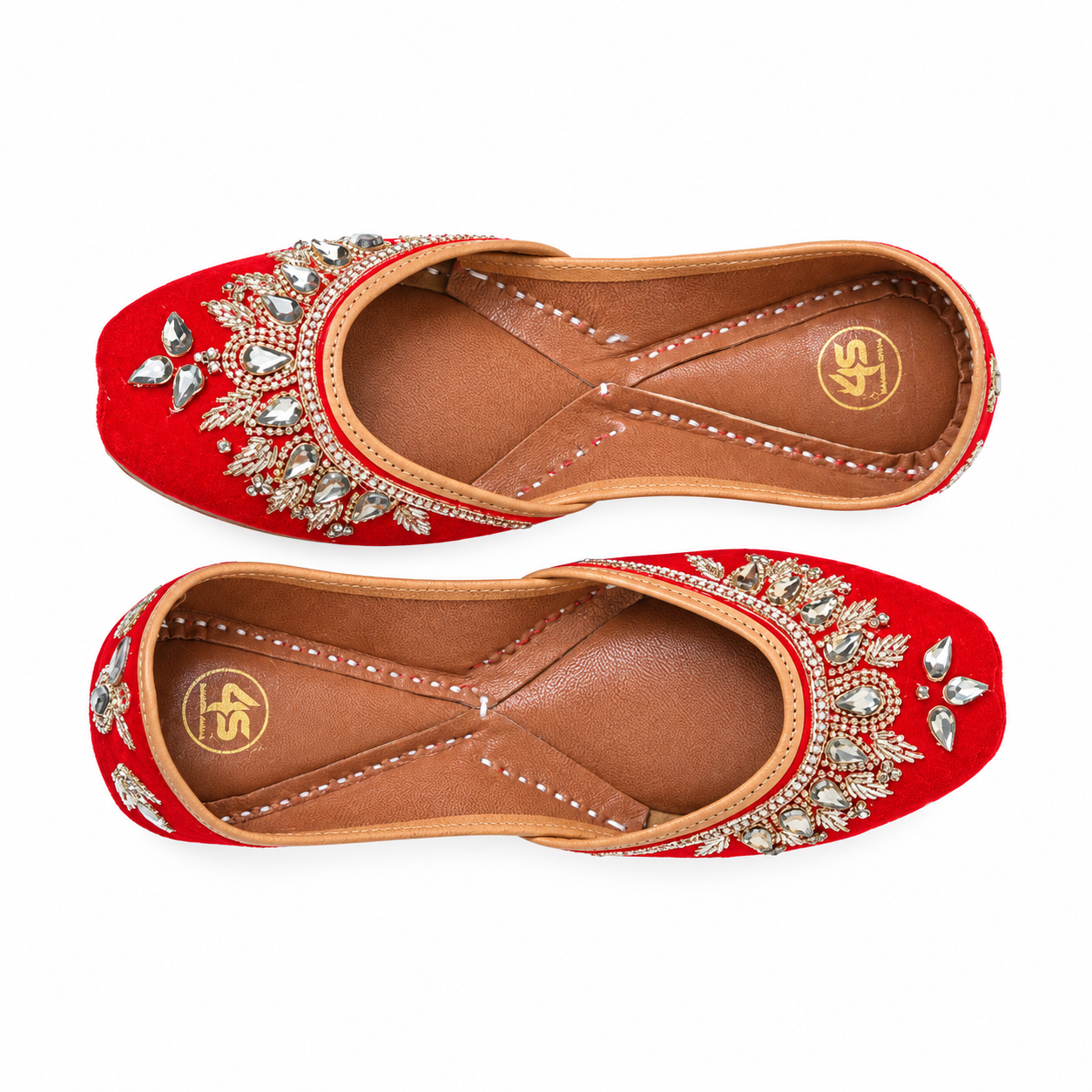 Red Crystal Embellished Punjabi Jutti