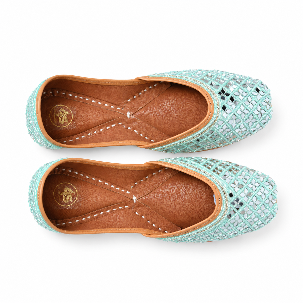 Mint Green Mirror Work Punjabi Jutti